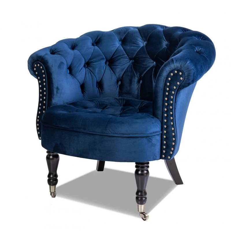 Фотьойл Честърфийлд Людовик, синьо кадифе